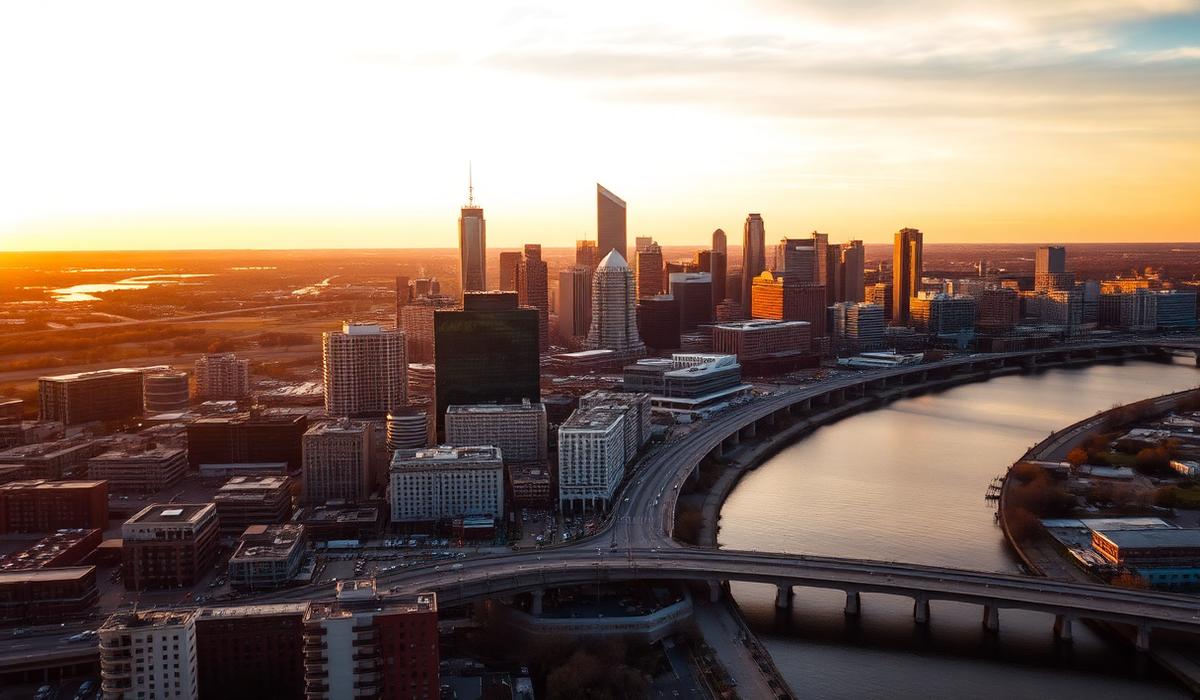 Memphis, Tennessee skyline at golden hour